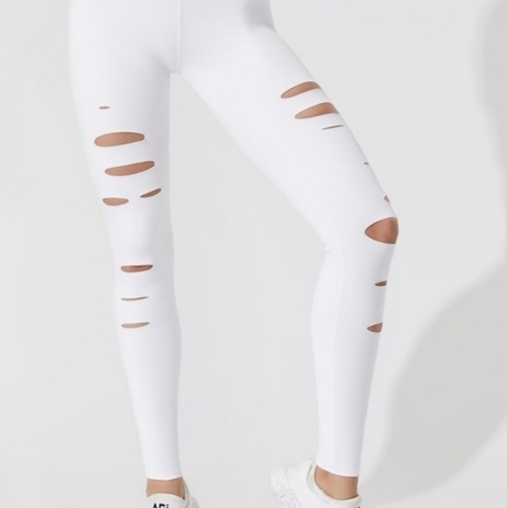 Alo white warrior ripped leggings